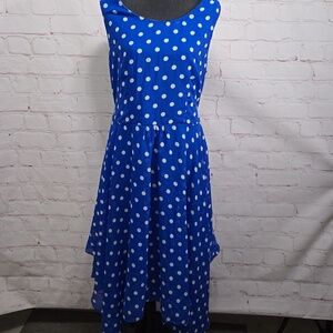 Metro 22 Sleeveless Belted Blue & White Polka Dot Dress Womens Size 1x